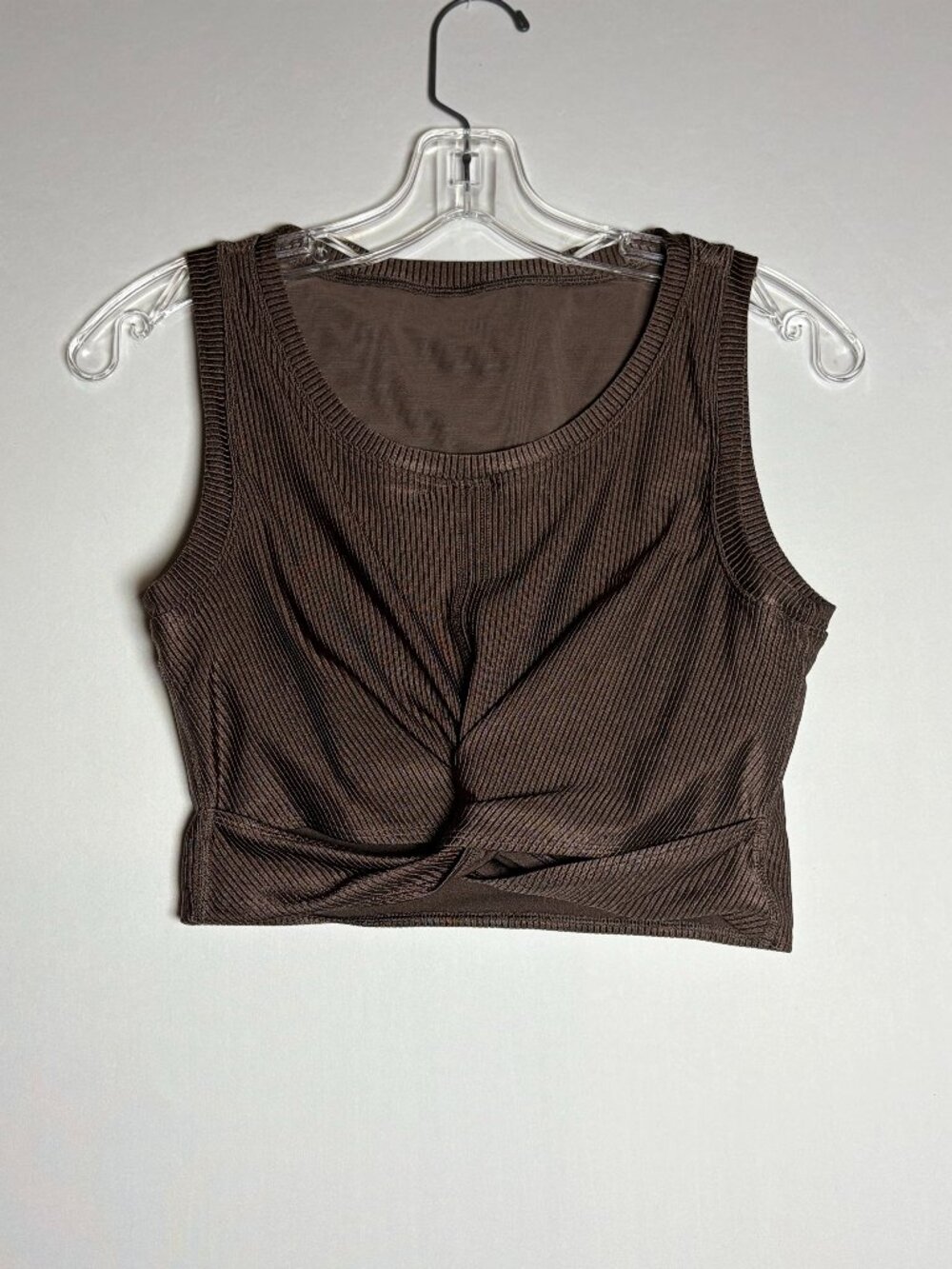 Offline by Aerie Real Me Brown Ribbed Twist Front Crop Tank Top Size XL